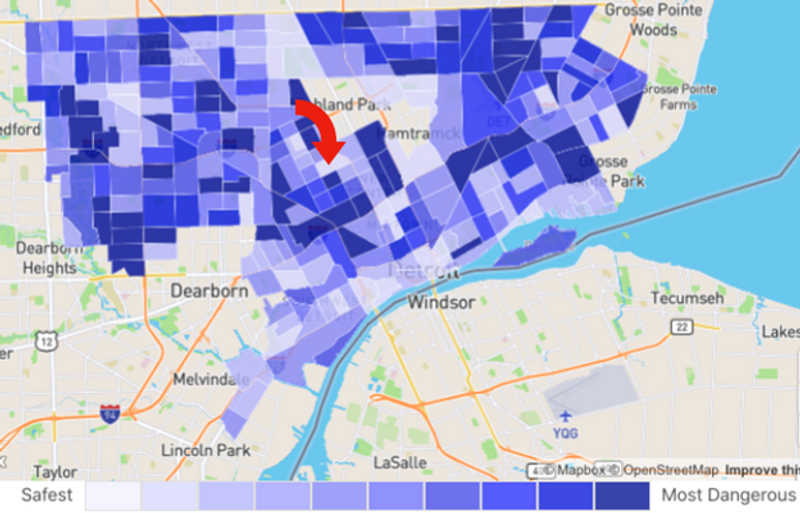 Heatmap of the crime and safety in Boston-Edison.