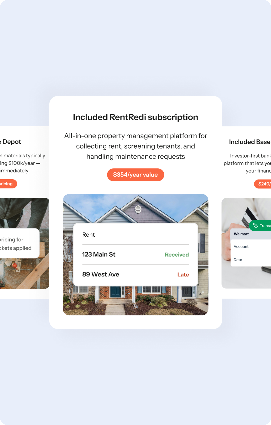 Included RentRedi subscription. All-in-one property management platform for collecting rent, handling repairs, and finding tenants.